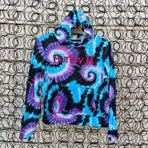 Hurley Youth Purple Pink Black Tie Dye Lightweight Hoodie Sweatshirt LARGE
